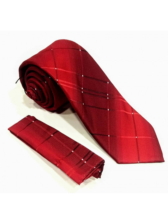  New Men Stripe Pattered Tie with Matching Pocket Square | Fire Red