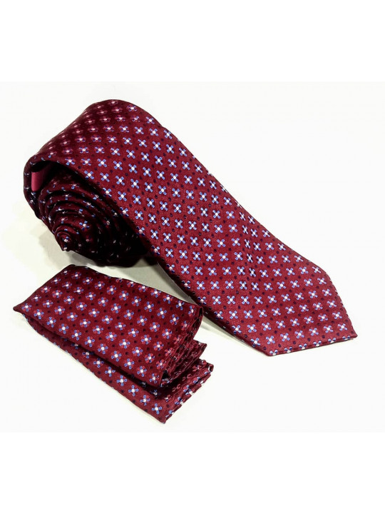  New Men Dotted Tie with Matching Pocket Square | Wine
