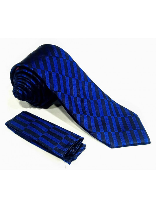  New Men Checked Tie with Matching Pocket Square | Blue And Black
