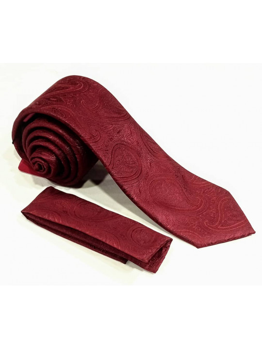  New Men Baroque Patterned Tie with Matching Pocket Square | Ox Blood