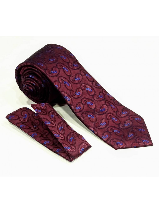  New Men Baroque Patterned Tie with Matching Pocket Square | Dark Purple