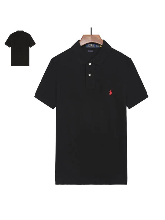 NEW RALPH LAUREN CUSTOM FIT SHORT SLEEVE POLO WITH RED TINY PONY CREST | BLACK