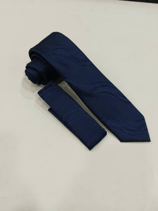 New Men Plain Tie with Matching Pocket Square | Dark Blue