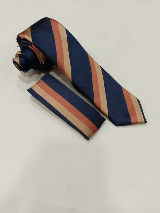 New Men Striped Tie with Matching Pocket Square | Multicolor