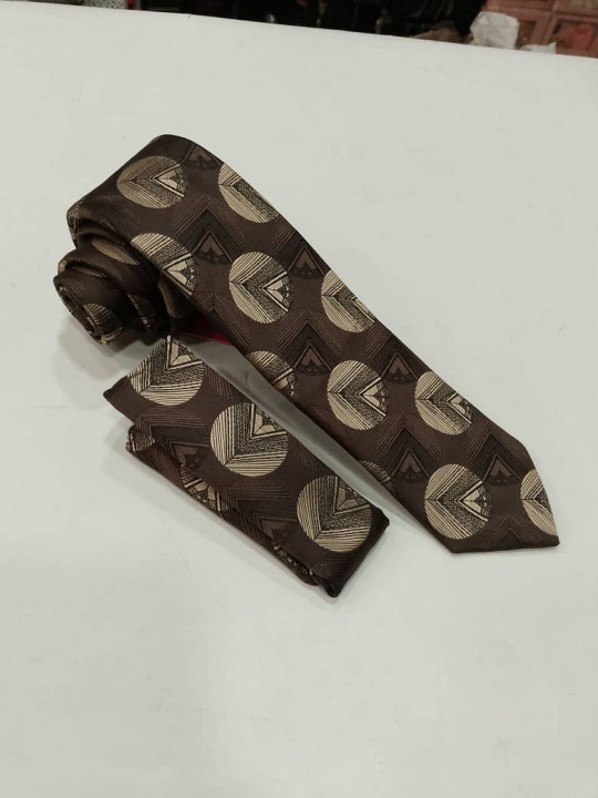 New Men Vintage Tie with Matching Pocket Square | Brown