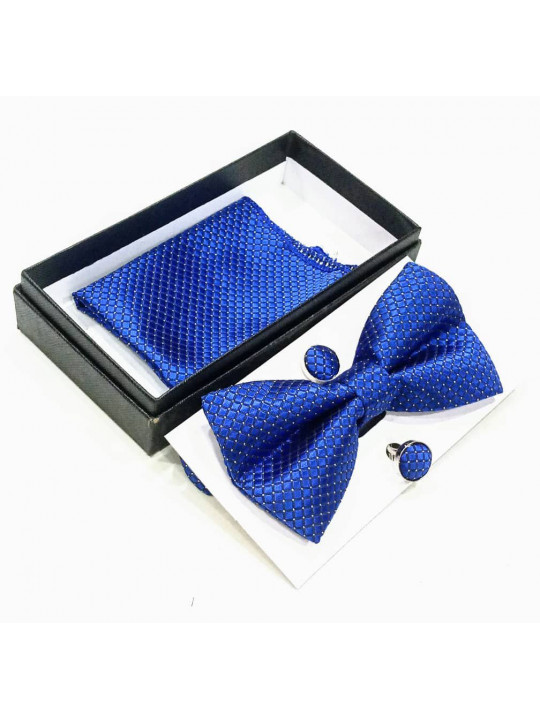 New Men Bow Tie with Matching Pocket and Cufflinks | Blue