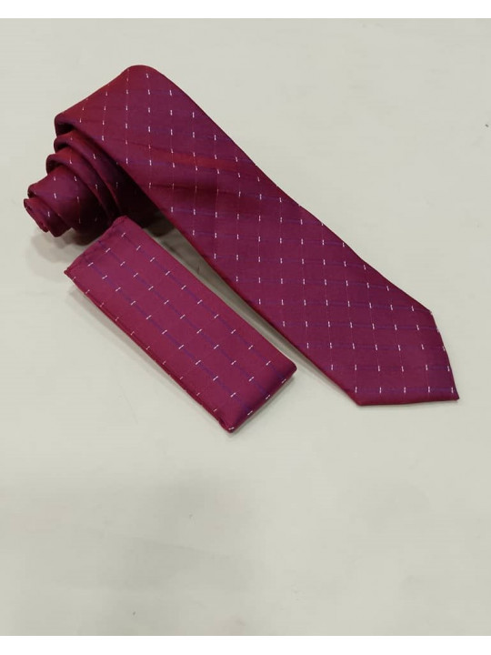 New Men Checked Tie with Matching Pocket Square | Wine