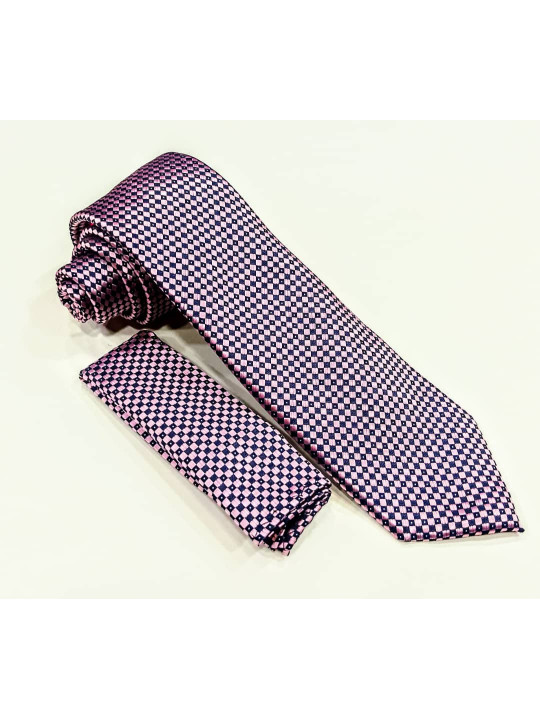 New Men Dotted Tie with Matching Pocket Square | Pale Pink | Black