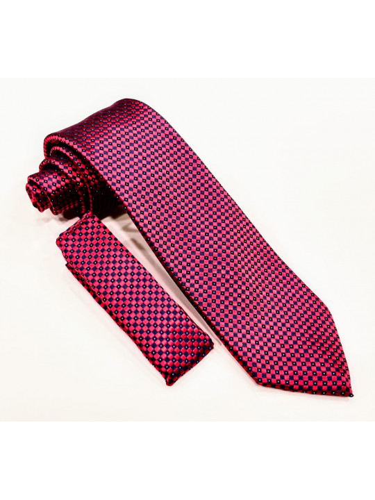 New Men Dotted Tie with Matching Pocket Square |Red | Black