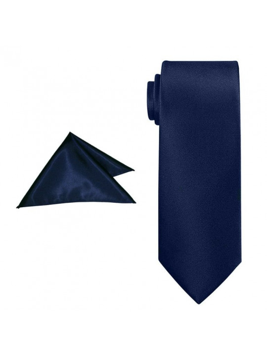 New Men Plain Tie with Matching Pocket | Navy Blue