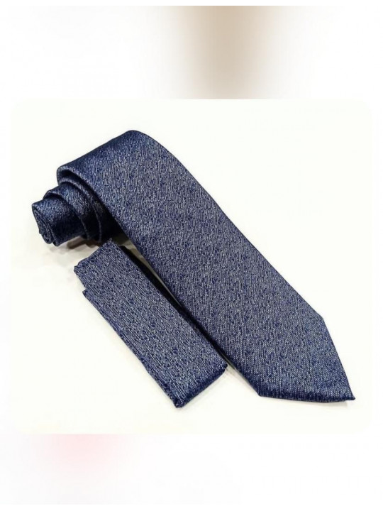 New Men Plain Tie with Matching Pocket Square | Navy Blue