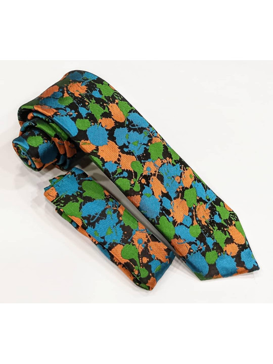 New Men Vintage Design Tie with Matching Pocket Square | Blue | Green | Orange
