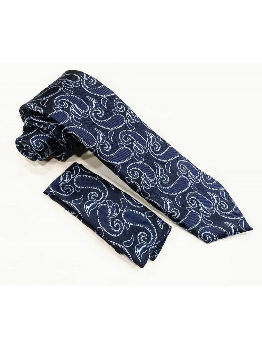 New Men Vintage Design Tie with Matching Pocket Square | Navy Blue 