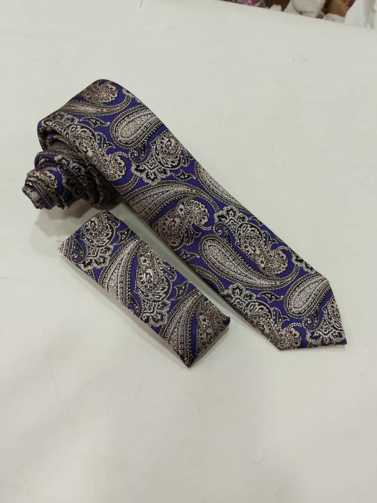 New Men Vintage Tie with Matching Pocket Square | Brown | Blue