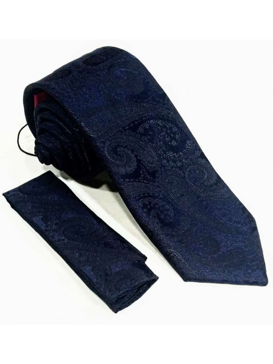 New Men Vintage Tie with Matching Pocket Square | Dark Blue