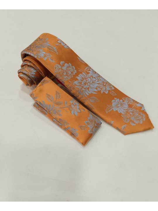 New Men Vintage Tie with Matching Pocket Square | Orange
