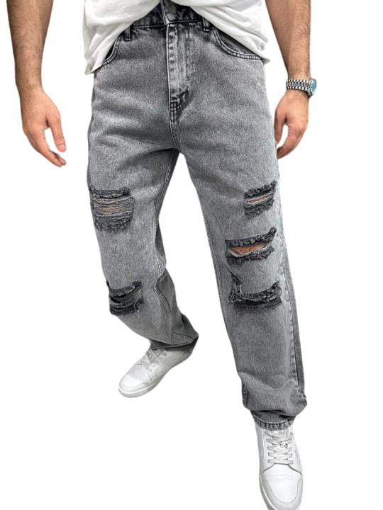 High Quality male Ripped Loose Fit Jeans | Grey
