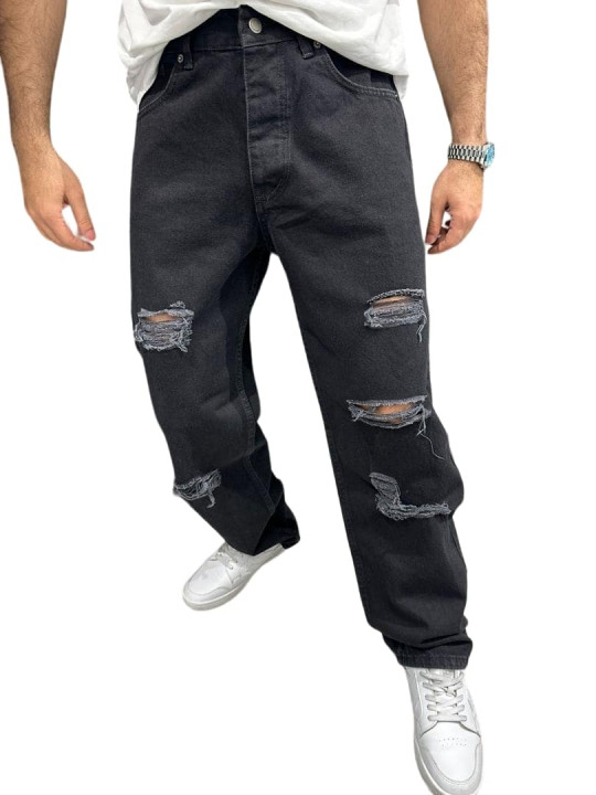 High Quality male Ripped Slim Fit Jeans | Black 