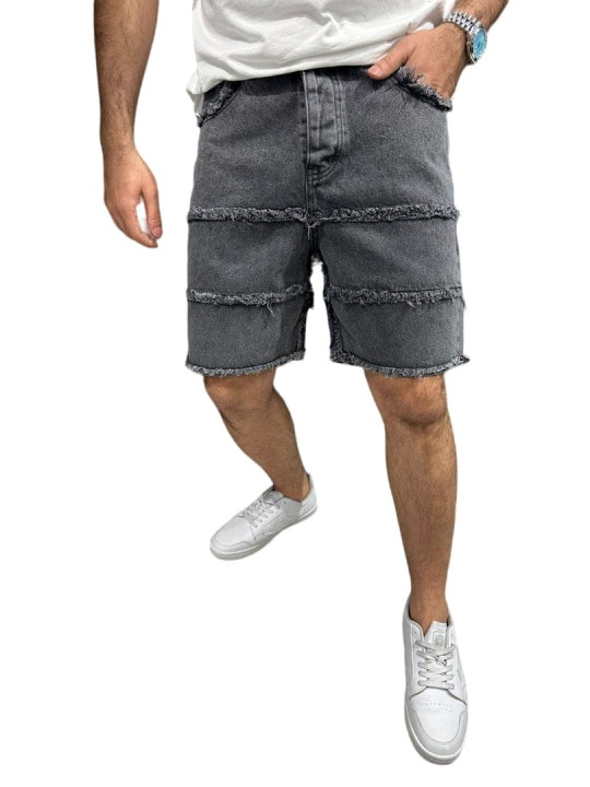 New Men Striped Denim Cargo Loose Jeans Short | Grey