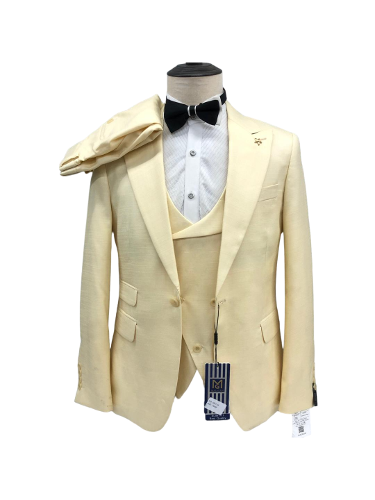 Men's Maligan Full Three Piece Suits | Cream