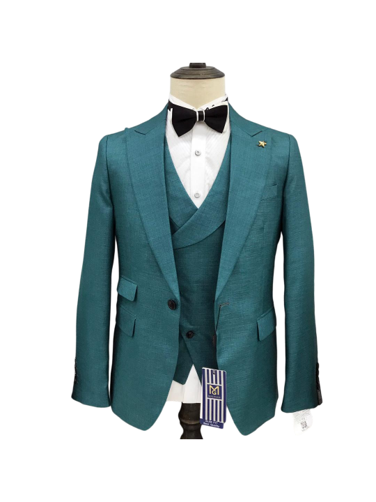 Men's Maligan Full Three Piece Suits | Teal Green