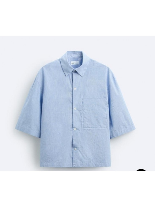 Zara Creased Effect Short Sleeve Men Shirt  |  Blue