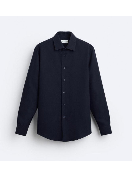 Zara Creased Effect Long Sleeve Men Shirt | Navy