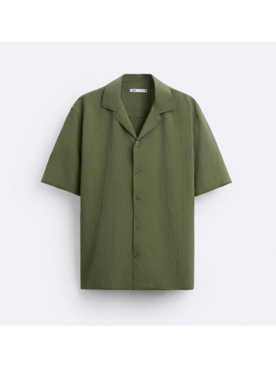Zara Creased Effect Short Sleeve Men Shirt | Green 