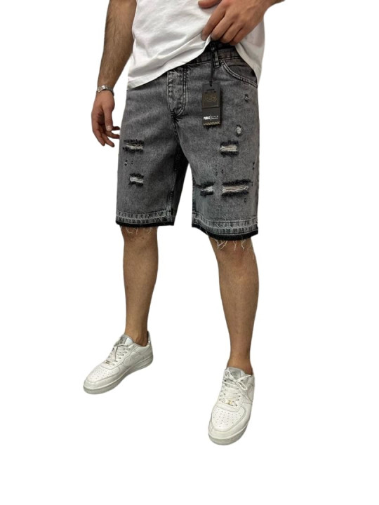 New Men Ripped Styled Denim Cargo Slim Fit Jeans Short | Grey