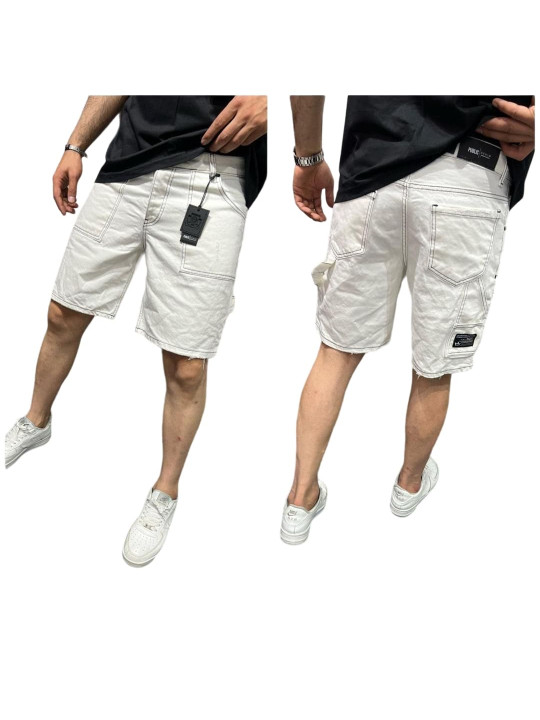 New Men Styled Denim Cargo Slim Fit Jeans Short | White