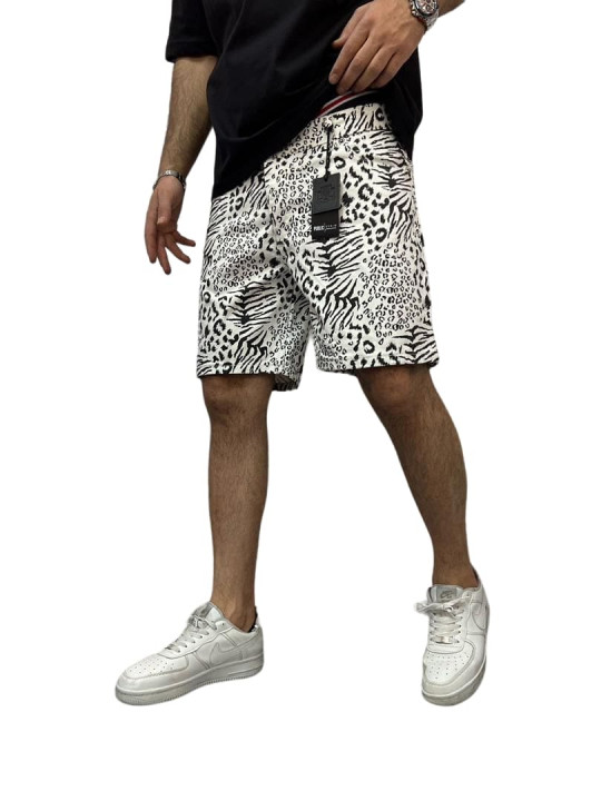 New Men Styled Slim Fit Jeans Short with Leopard Design | White | Black