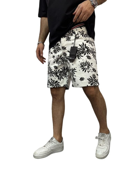 New Men Styled Slim Fit Short with Floral Design | White | Black