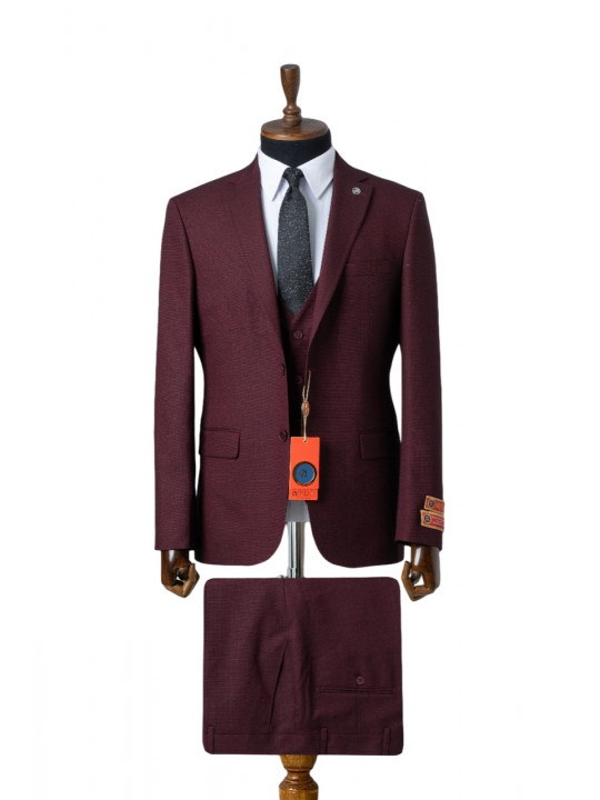 Men's Maestro Full Three Piece Suit | Rose Wine