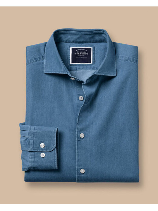 Charles Tyrwhitt Classic Fit Non Iron Stretch Texture Shirt | Blue