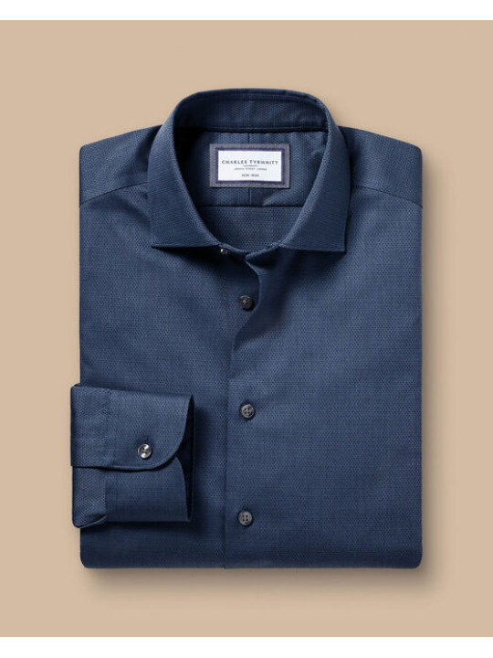 Charles Tyrwhitt Classic Fit Non Iron Stretch Texture Shirt | Navy