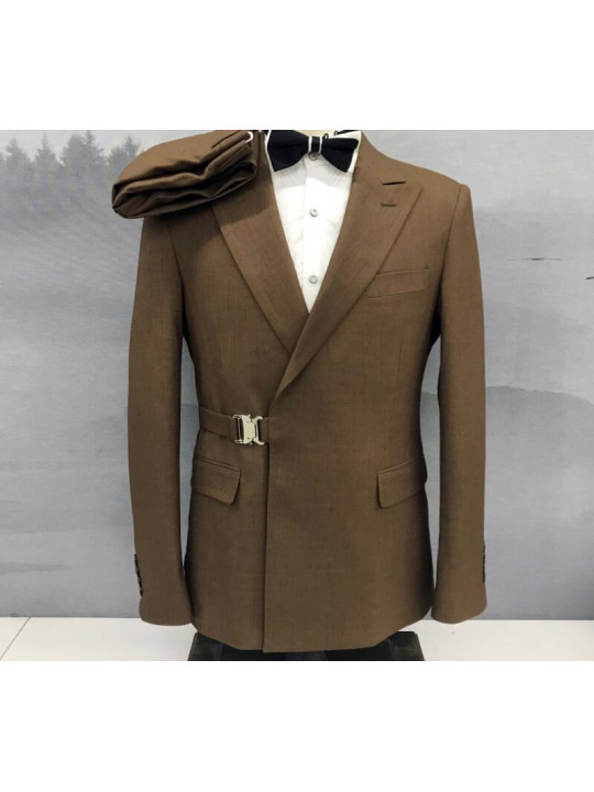 New Men Buckle Double Breasted 2 Piece Suit | Brown