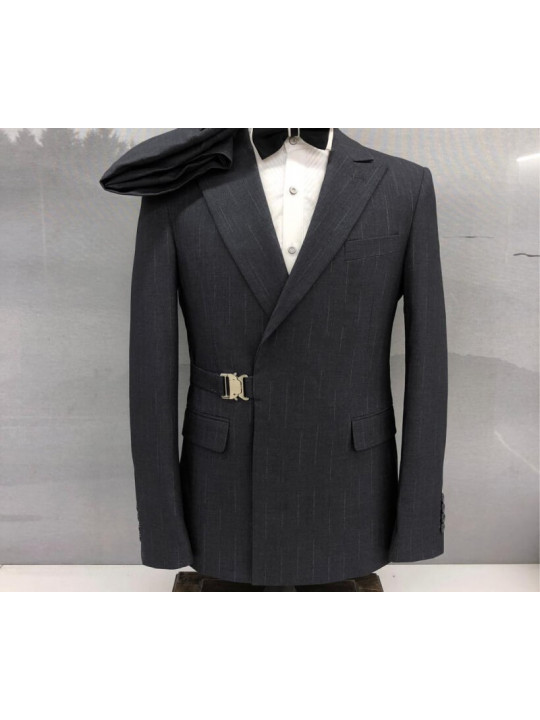 New Men Buckle Double Breasted 2 Piece Suit | Gray