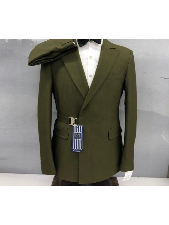 New Men Buckle Double Breasted 2 Piece Suit | Green