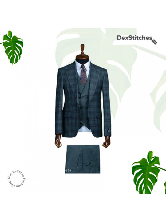 Men's Checkered Pattern 3 Piece Suit | Charcoal