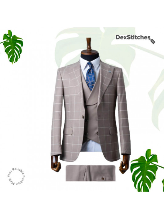 Men's Checkered Pattern 3 Piece Suit | French gray