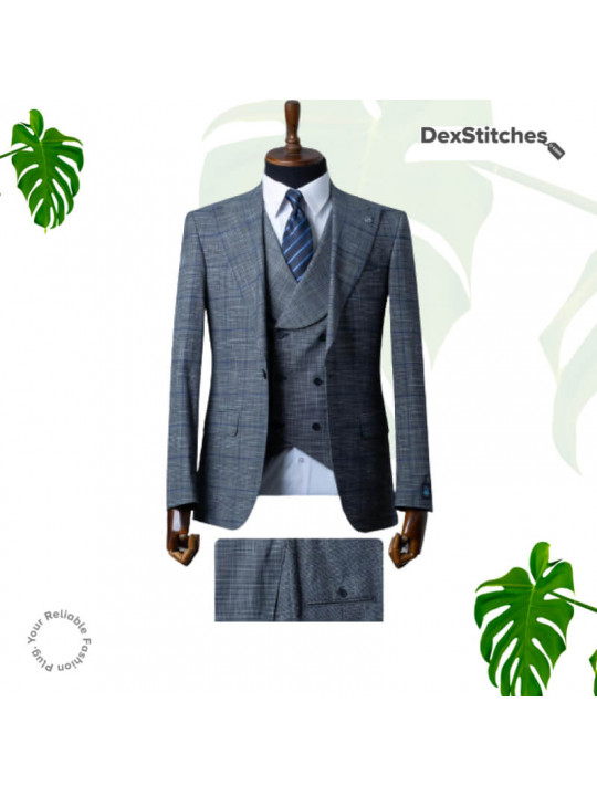 Men's Checkered Pattern 3 Piece Suit | Gray