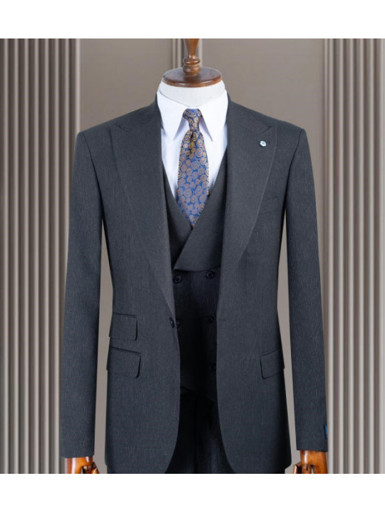 Men's Pinstripe 3 Piece Suit | Charcoal grey