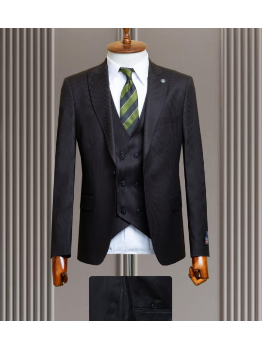 Men's Pinstripe 3 Piece Suit | Charcoal 