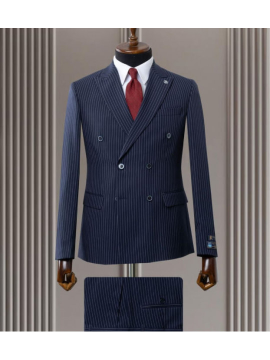 Men's Pinstripe Double-Breasted Suit | Oxford blue