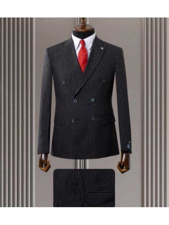 Men's Pinstripe Double-Breasted Suit | Night