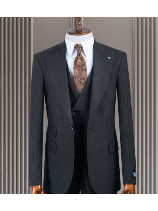 Men's Pinstripe 3 Piece Suit | Onyx 