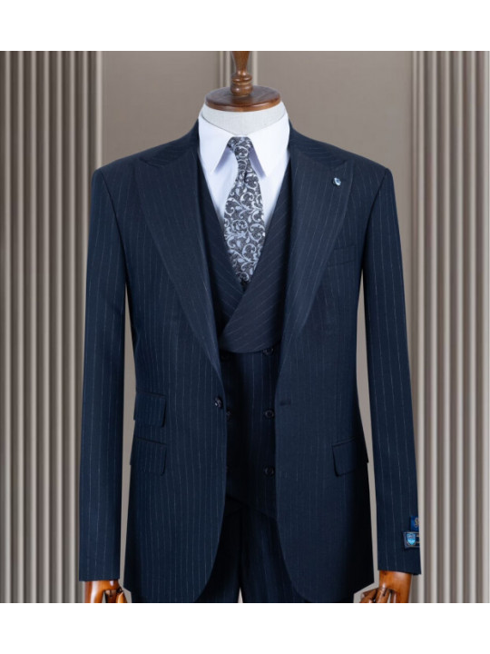 Men's Pinstripe 3 Piece Suit | Oxford Blue 