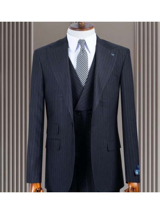 Men's Pinstripe 3 Piece Suit | Raisin black 
