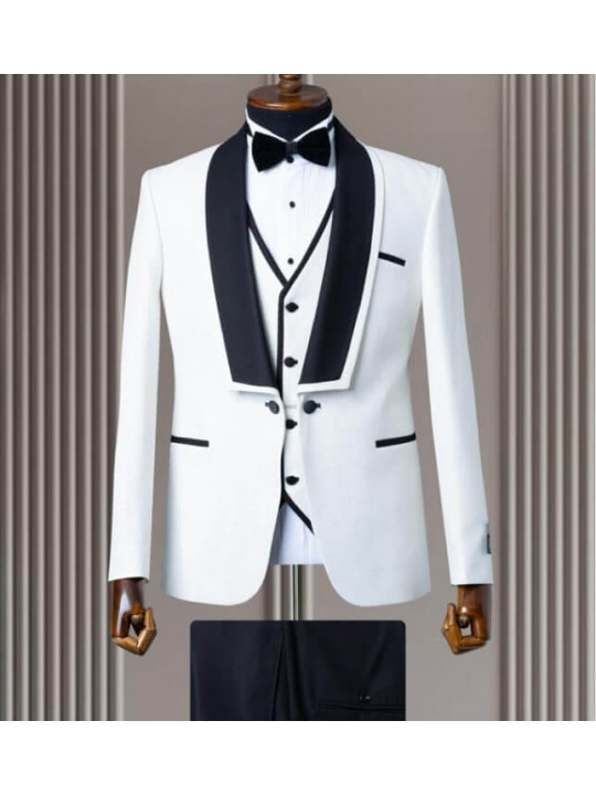 Men's Tuxedo with Black Shawl Lapel | White