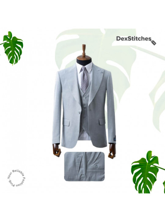 New Men's Layered Striped 3 Piece Suit | French Grey